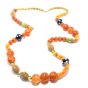 Multicolor Necklace Beaded Resin Glass 40" Statement Lampwork Amber Green Black